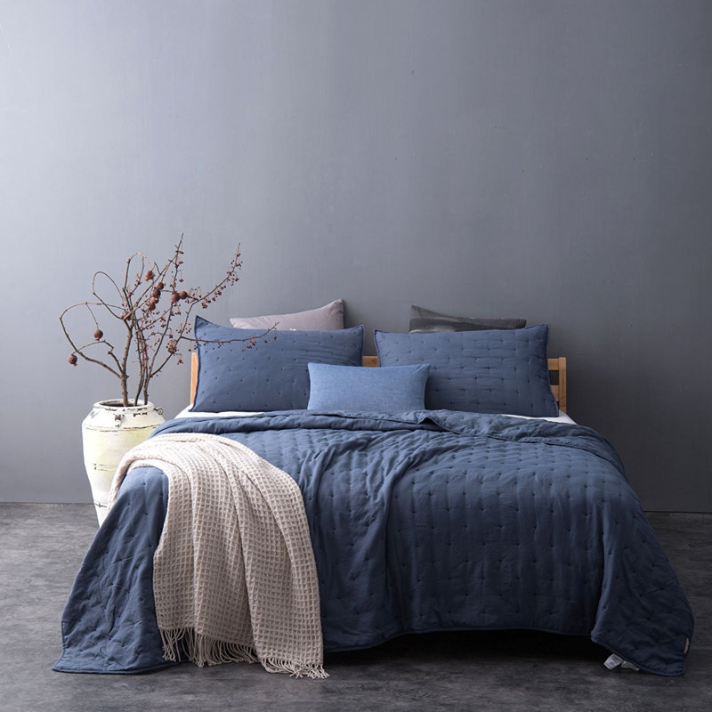 Modern & Contemporary Polyester Quilt, Blue, Queen Quilt + 2 Standard Shams