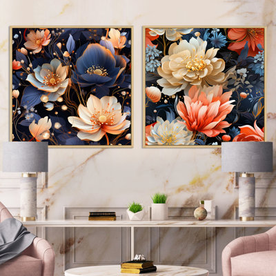 Layana - Ensemble de 2 collages carrés botaniques abstraits