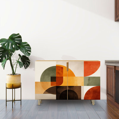 Sideboard Buffet Cabinet with Storage Mid century geometric abstract simple shapes beautiful color palette with 2 Doors for Living Room and Kitchen