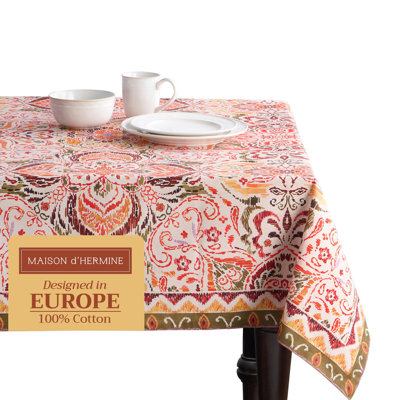 Maison d' Hermine Table Cloth Rectangle Table 100% Cotton 70 x 90 Inches Fall Tablecloth Reusable Everyday Use for Thanksgiving Christmas Decorations Dining Farmhouse Party (Damask)