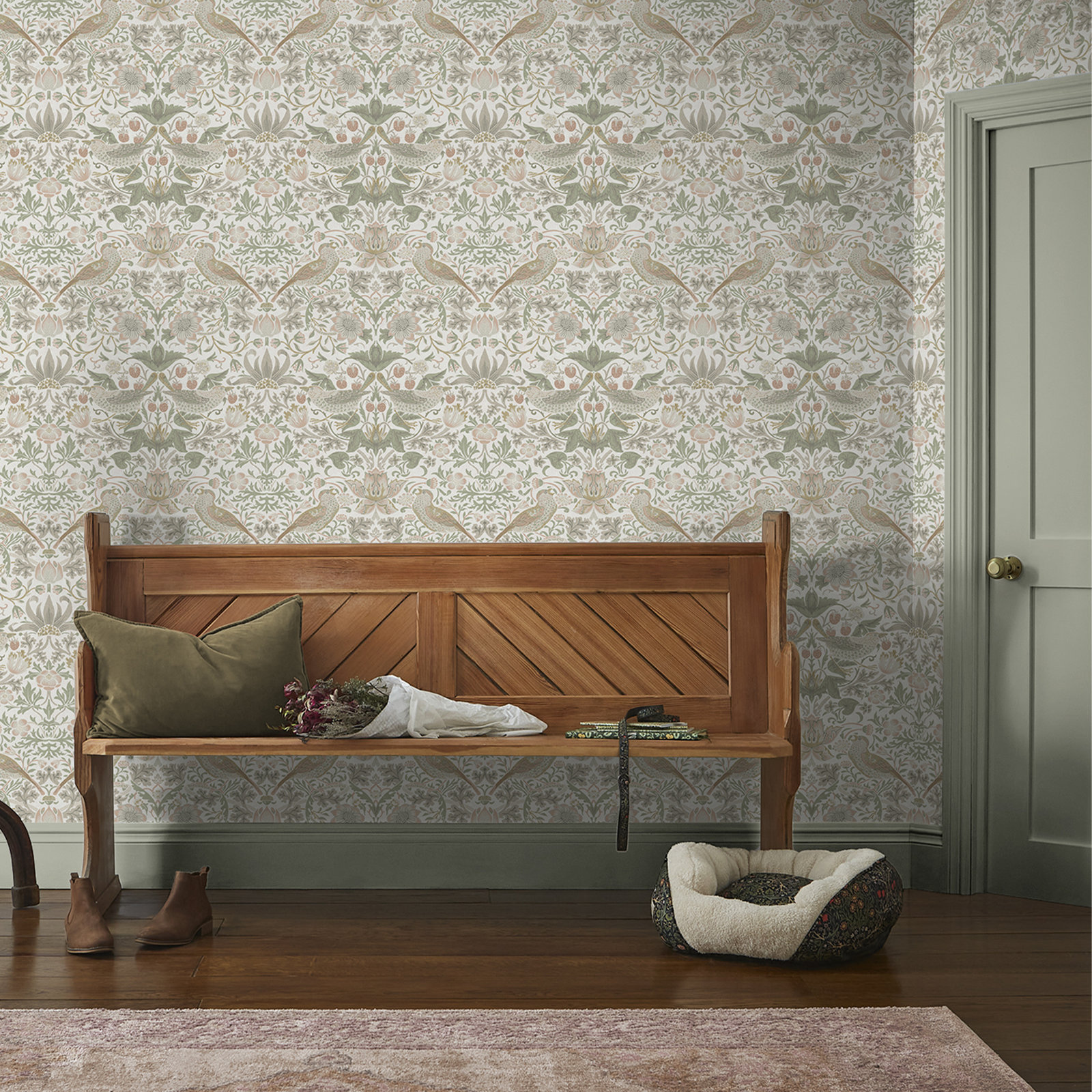 Floral Wallpaper, Sage/Pink