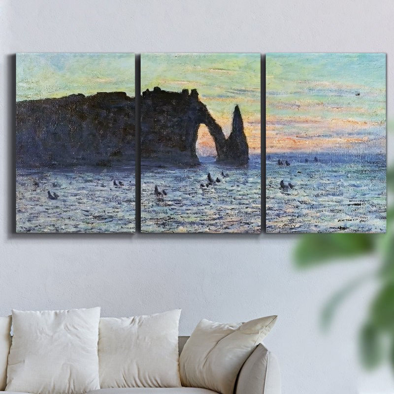 «The Manneport Etretat The Porte D'Aval 1885», reproduction sur toile 3 pièces, H 27 po x l 54 po x P 2 po