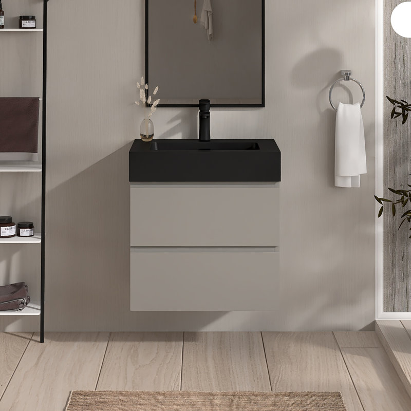 24'' Single Bathroom Vanity with Quartz Top, Gray, 24"
