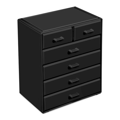 Makeup Vanity & Jewellery Organizer Case, Large, 6 Drawer, Black