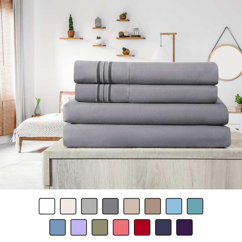 Microfiber Sheet Set, Full Sheet Set + Fitted Sheet + Pillowcase, Gray