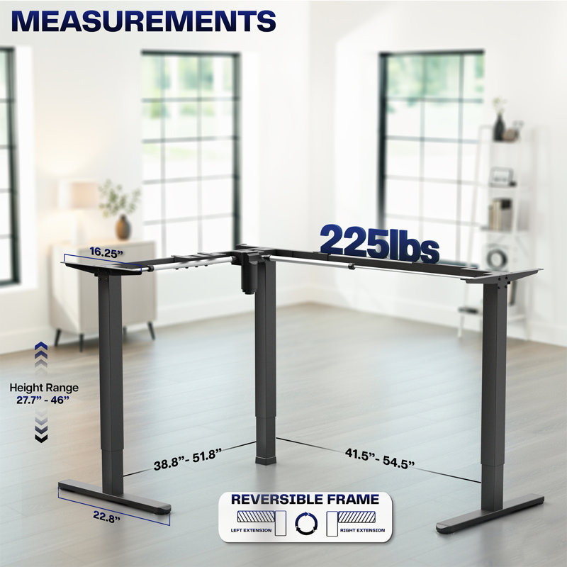 Structure de bureau de coin VIVO, H 27,7 po x l 39,3 po x P 38,8 po, Noir