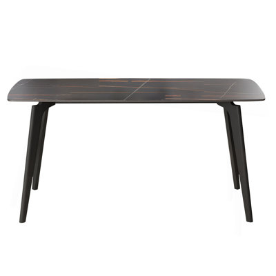 62.99" Modern Artificial Stone Black Curved Edge Black Metal Leg Dining Table-Can Accommodate 6 People(Dining Table Only)