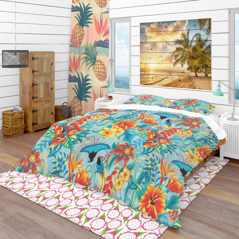 Ensemble de housse de couette tropical, Housse de couette très grand + 2 taies décoratives