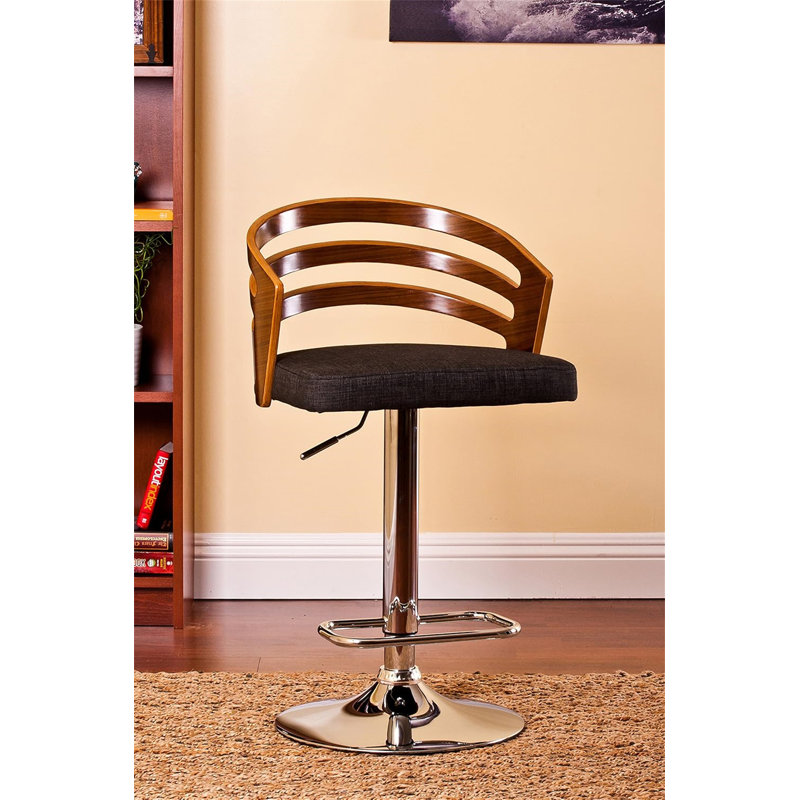 Tabouret de bar pivotant à dossier moderne en bois avec coussin, Siège brun / structure en noyer 