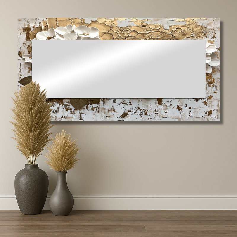 Crème de fleurs d'hortensia crème I - miroir mural décoratif floral - imprimé sur métal, 28 po x 55 po