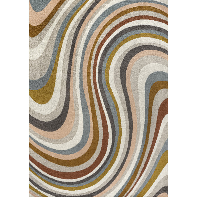 Albarado Abstract Swirl Red/Beige/Blue Rug, Rectangle 7'10" x 10'