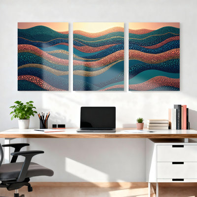 Ensemble de 3 tableaux abstraits à motifs de points, style paysage, sur toile tendue, pour la décoration du salon et de la chambre.