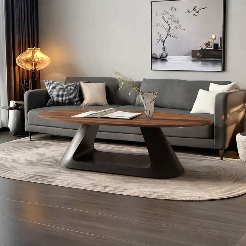 Simple Style Coffee Table with Round, 15.74" H x 51.18" L x 27.55" W, Brown/Black