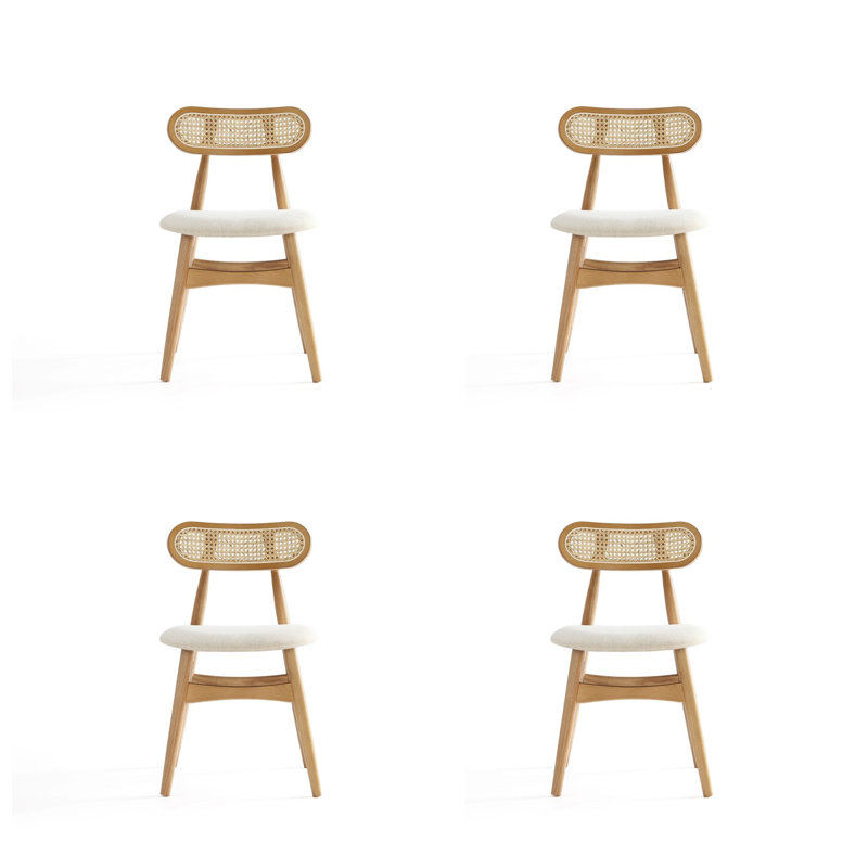Chaise d'appoint rembourrée en bois massif Brouwer, Beige / Blanc, 4