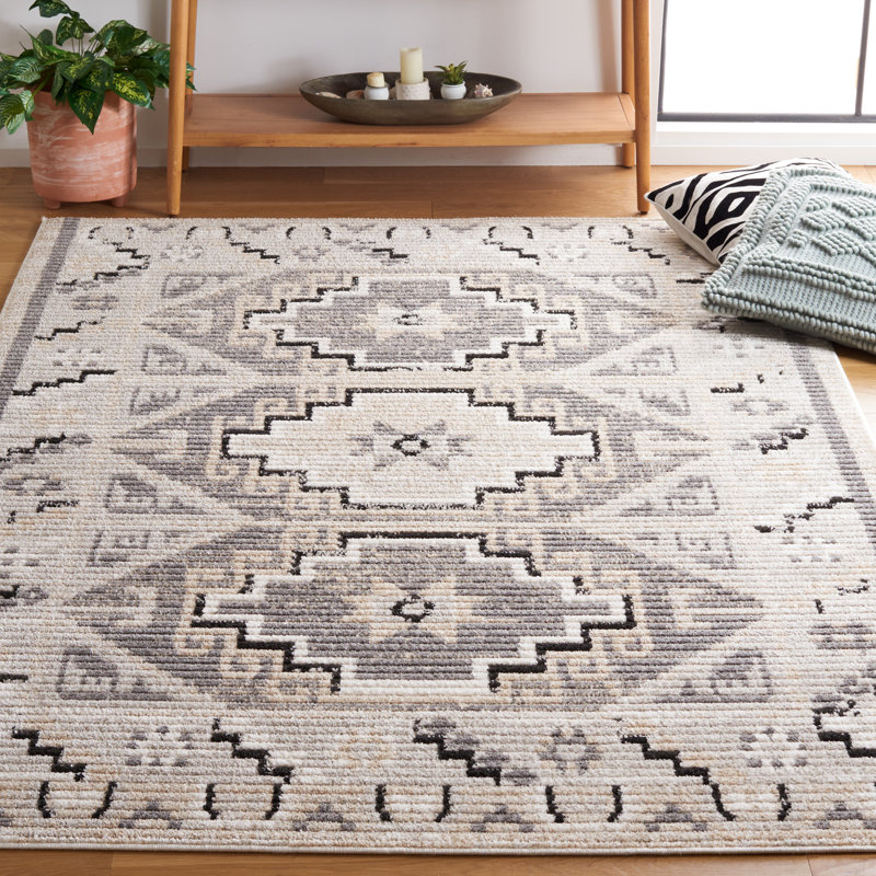 Rectangle Markes Southwestern Power Loomed Polyester Area Rug in Beige/Gray/Brown, Rectangle 4' x 6'