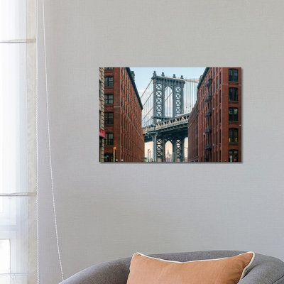 Manhattan Bridge Seen From Dumbo In Brooklyn, New York City by Jan Becke - Wrapped Canvas Print