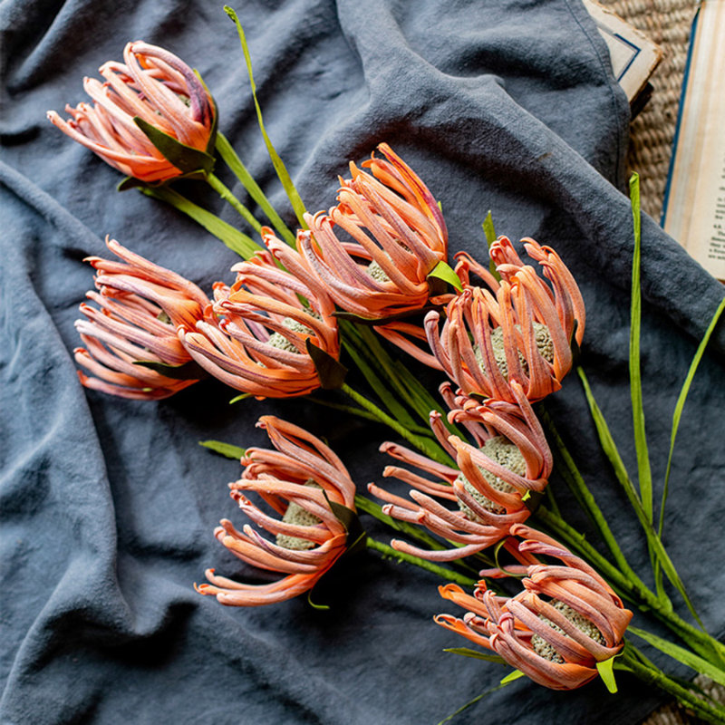 Art avec tiges de tournesol, 3 tiges, Orange-rouge
