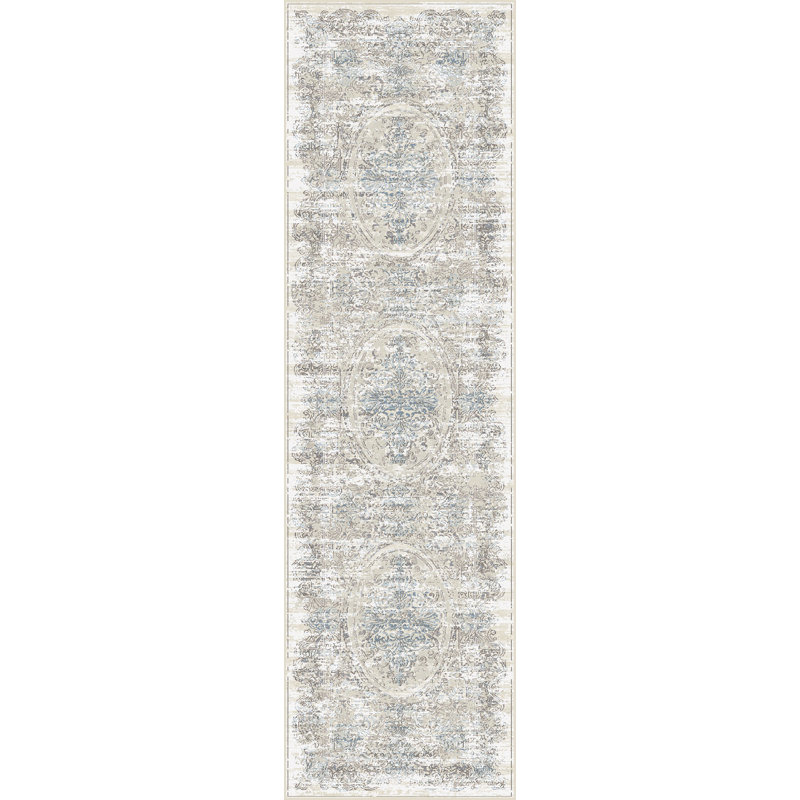 Tapis beige/bleu Karlee, Tapis de couloir : 2 pi 2 po x 7 pi 7 po