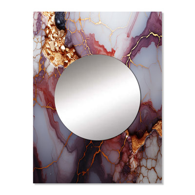 Nakeia Pink and gold Marble river VII - Abstract Wall Mirror, Gold Decorative Mirror, Printed Metal Art