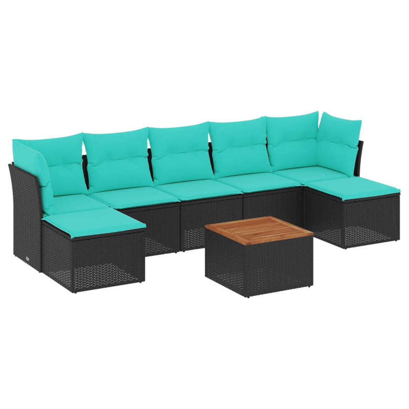 Ensemble de canapé de patio 8 pièces avec coussins en rotin de polyester, Bleu clair, Noir