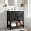 Meuble-lavabo de salle de bain autoportant en bois massif 24 po + 24 po avec plateau ouvert et rangement fermé noir-130995012