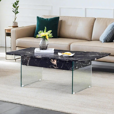 Multifunctional Lift Top Coffee Table - Marble Pattern, Essential for Modern Homes.Tempered Glass Legs