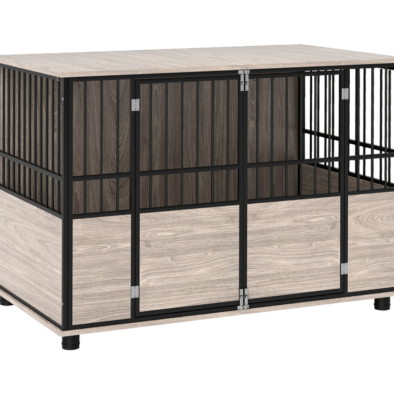 Porte-chien à usages multiples - noyer 46 po l, portes doubles, intérieur décoratif pour les chiens jusqu'à 88 lb