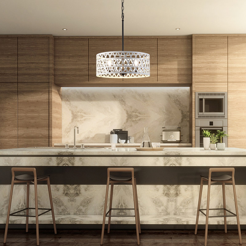 Lustre tambour 3 lumières Stonge, Blanc