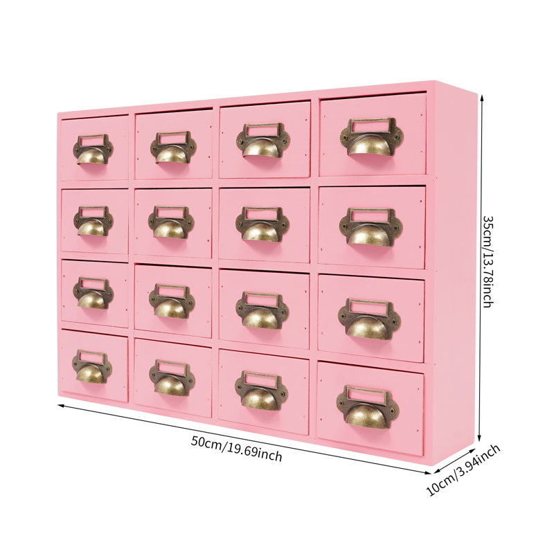 Wood Stackable Desk Organizer With 16 Drawers, Pink