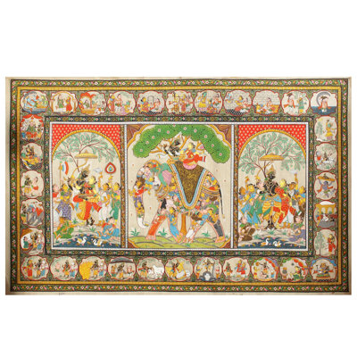 Krishna On Elephant (The Story Of Lord Krishna) | Patta Painting On Tussar Silk