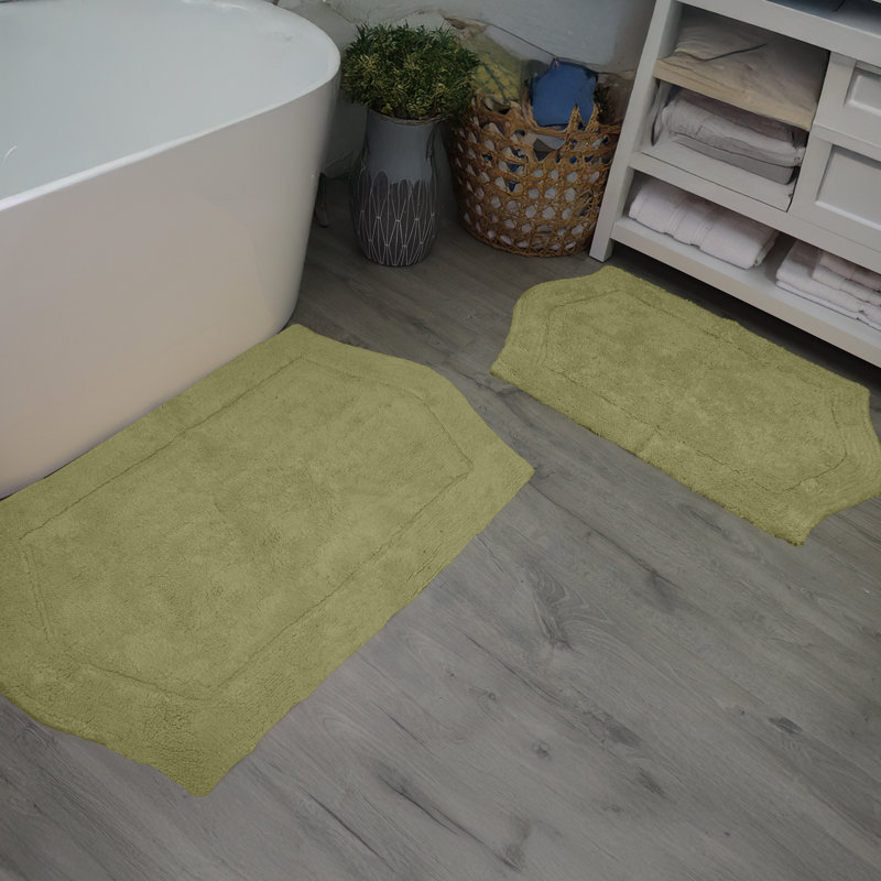 Morissette 100% Cotton Bath Rug, Non-slip, Absorbent, Machine Washable, Quick Dry 2 PCs set (21x34 / 24x40), Vert