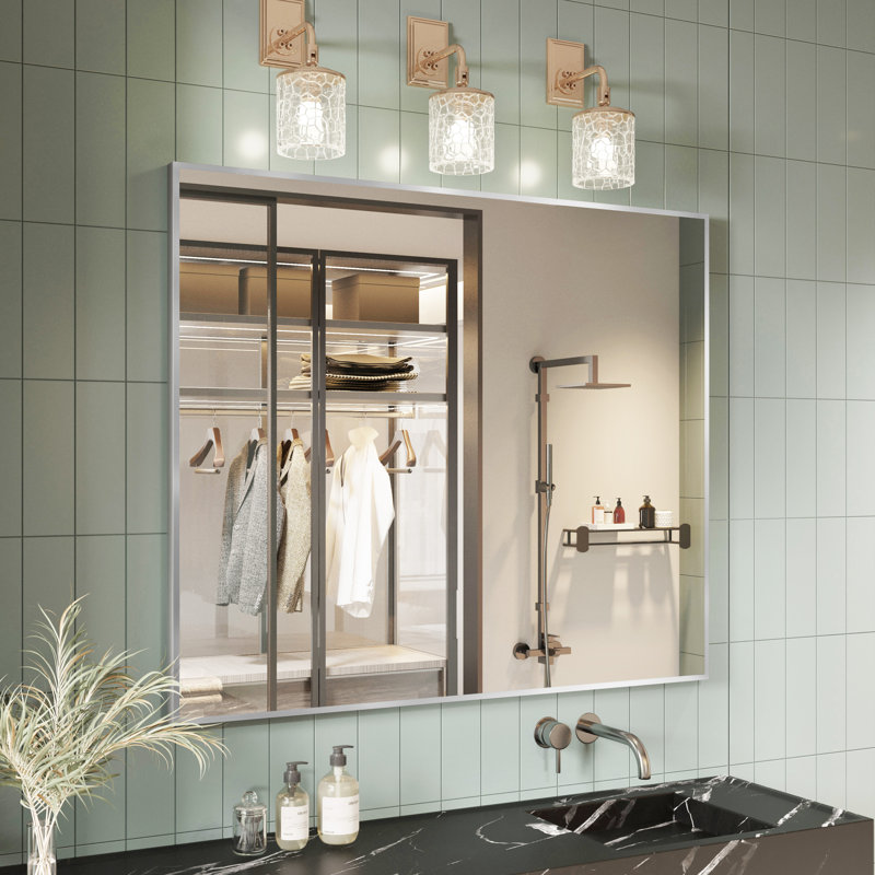 Miroir d'appoint Lesamuel, 40 po x 48 po, Nickel brossé, Rectangulaire