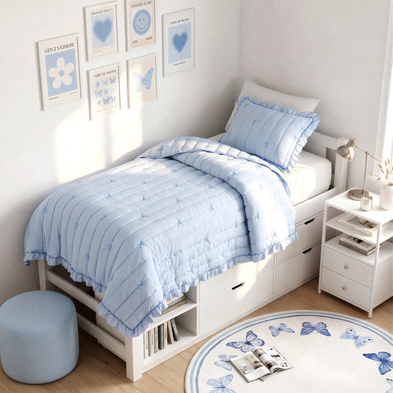 Ensemble de courtepointe réversible Liv, Courtepointe simple, Bleu