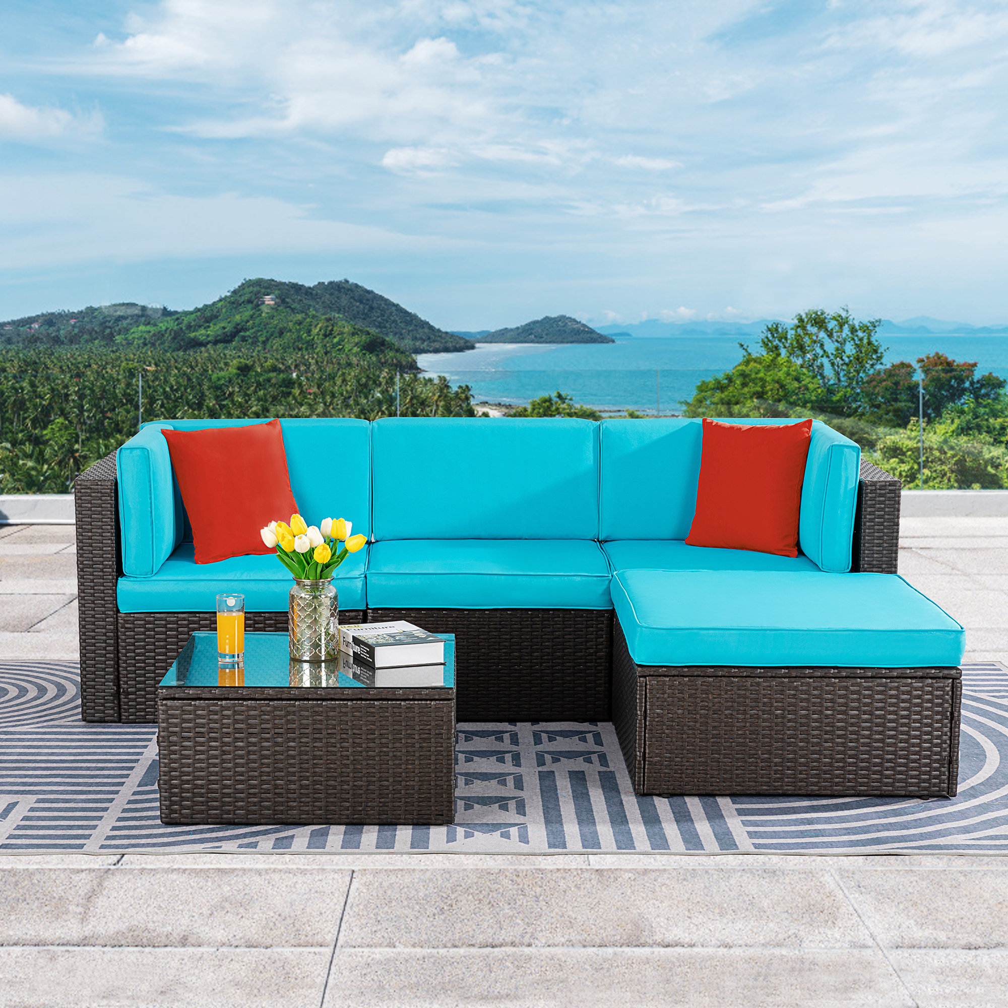 Ebern Designs 4 Piece Rattan Sectional Seating Group with Cushions ...