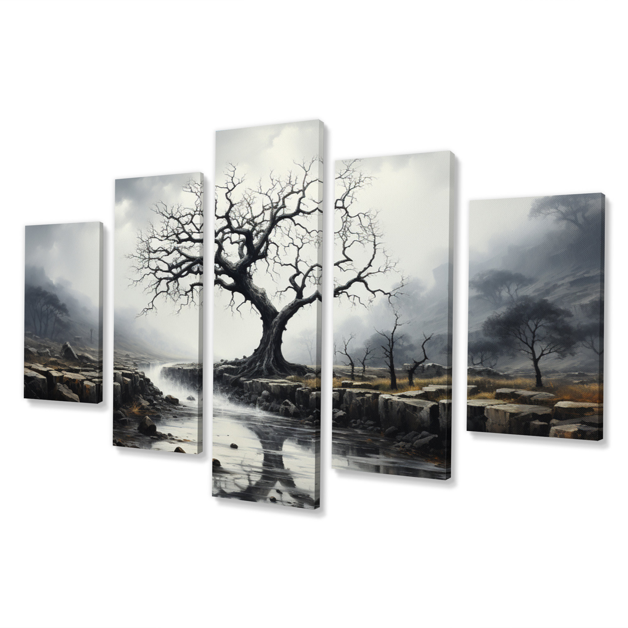 Millwood Pines Grey Tree Monochrome Mystique - Floral Canvas Art Print ...