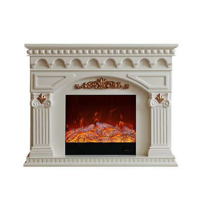 Beige Solid Wood Electric Fireplace
