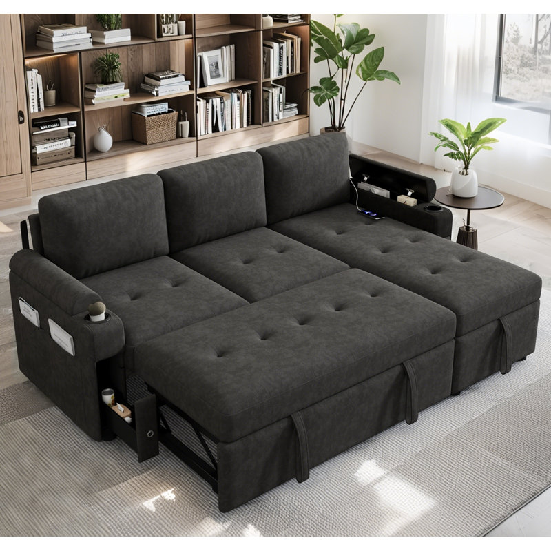 Canapé-lit en L 83,5 po avec rangement, Noir