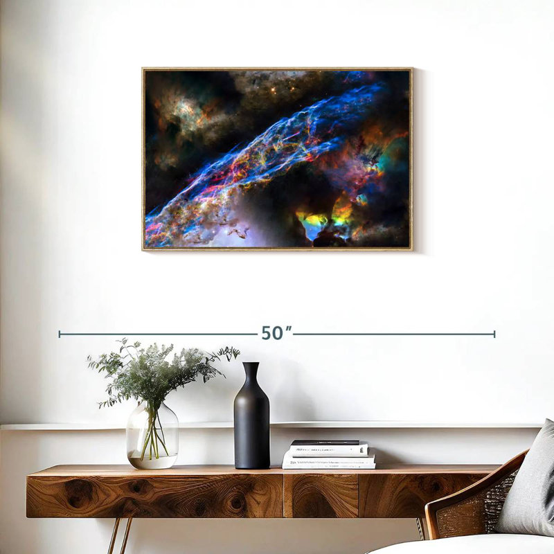 Nébuleuse du voile brillant, Cadre flottant en bois naturel, 31 po x 21 po