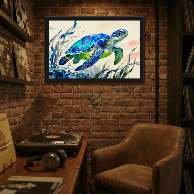 Reproduction d'art aquarelle animaux, tortue de mer, H 12 po x l 18 po