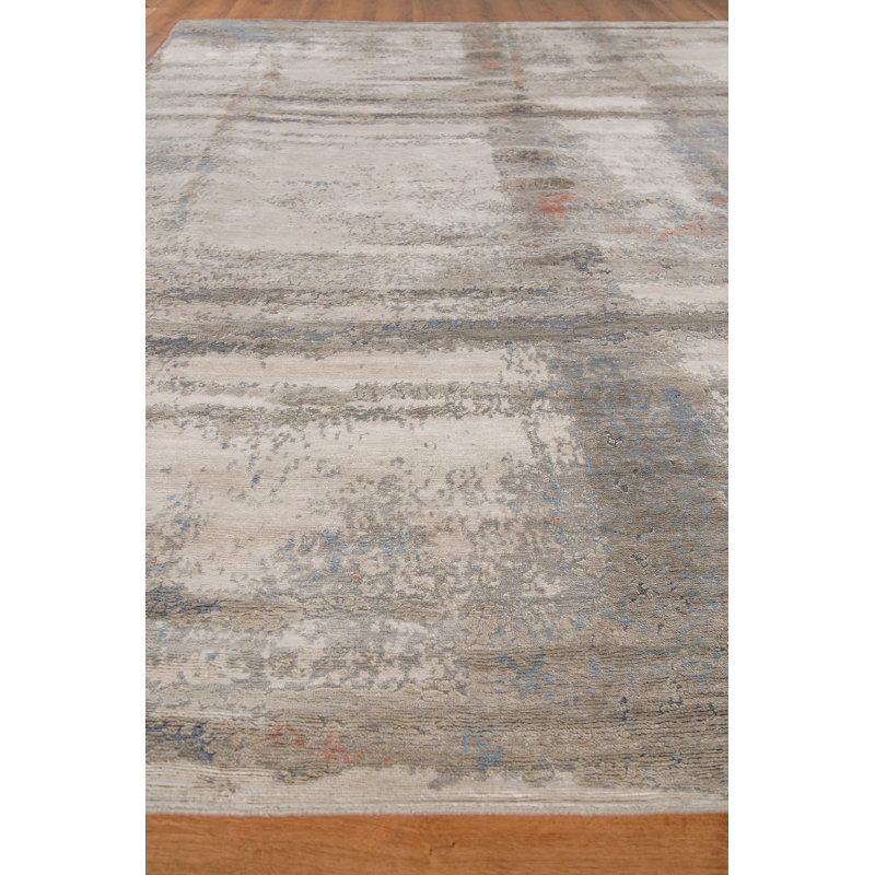 Laureno Silk Geometric Area Rug in Silver Blue, Rectangle 12' x 15'