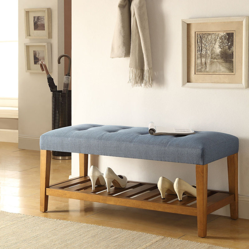 Banc de siège rembourré en chêne touffeté, Bleu clair