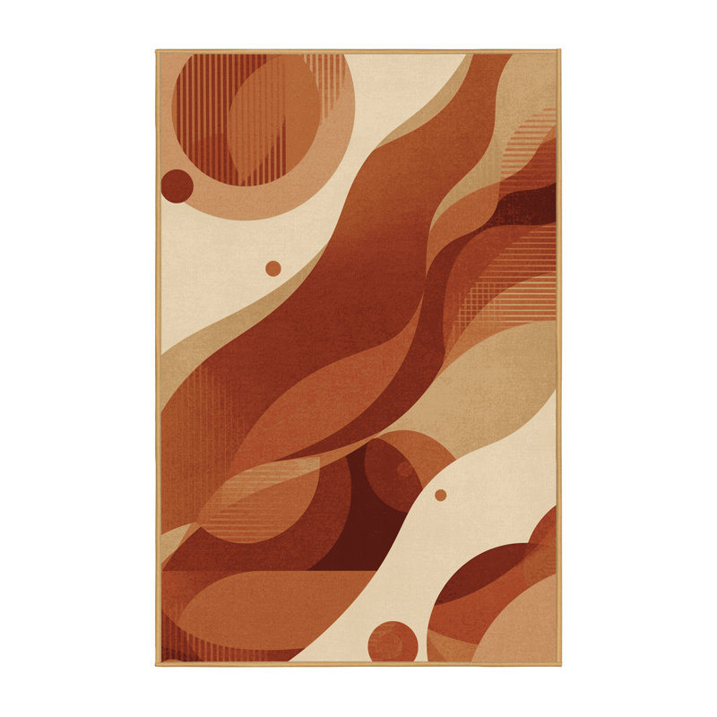 Tapis abstrait contemporain lavable à la machine Pauleta en brun - reliure brun clair, 3 X 5