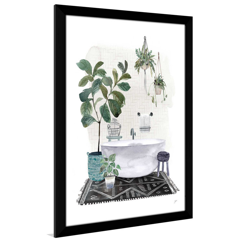 «Courtyard Bath No Cat Neutral» - Peinture, L 21,5 po x H 27,5 po, Cadre noir