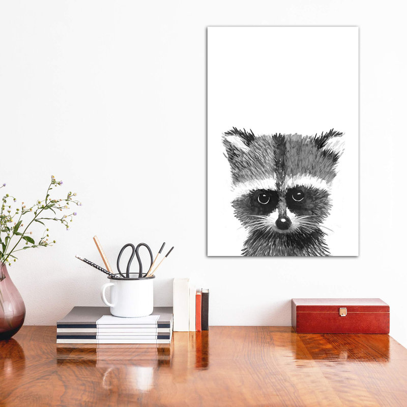 «Racoon» par Mercedes Lopez Charro - impression d'art graphique, H 18 po x l 12 po x 1,5 po, Toile tendue