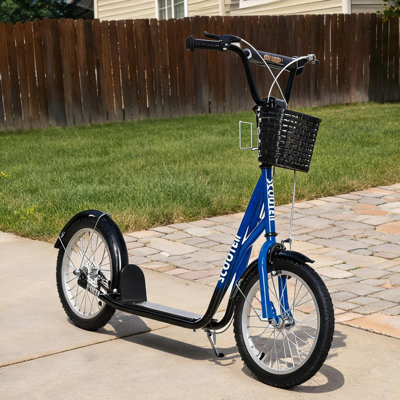 Trottinettes pour enfants combinant une capacité de 16 po et 220 lb avec du métal bleu et bleu et une structure en métal
