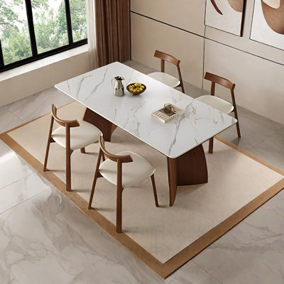 Rectangular rock plate dining table and chair set