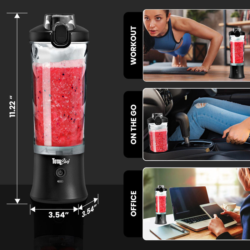 Total Chef 20 oz Portable Personal Blender for Smoothies and Shakes, Black
