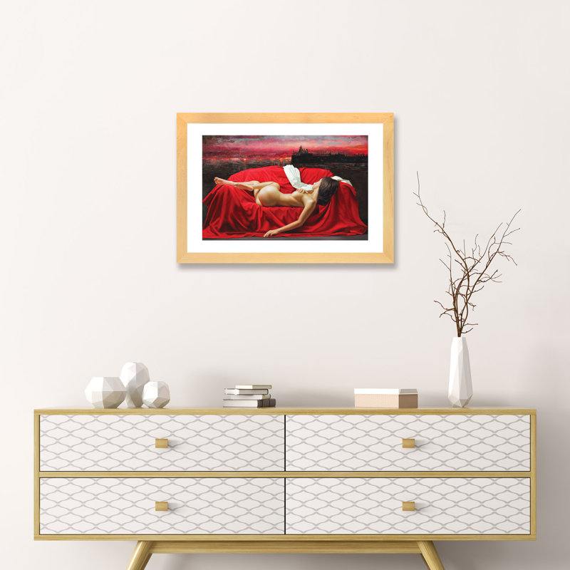 «Red Sky» - impression, H 16 po x l 24 po x P 1 po, Papier beaux-arts encadré bois naturel
