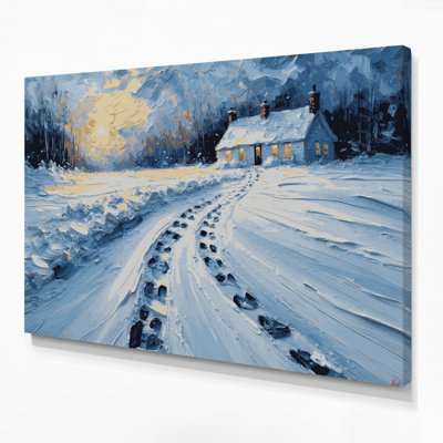 Toile grise de Noël dans la neige menant à une maison
