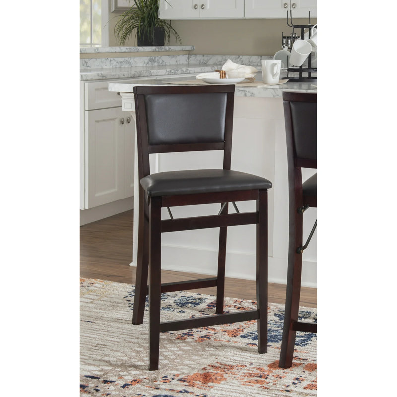 Phaedra Foldable Counter / Bar Stool with Upholstered Seat & Back, Espresso  Faux Leather, Counter Stool (20" Seat Height)